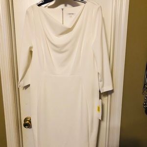 Winter white Calvin Klein fitted sheath dress